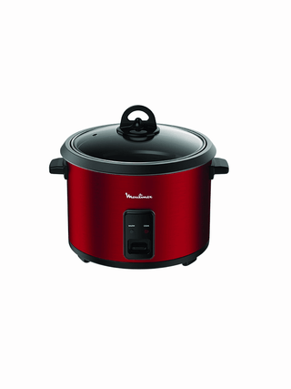 Imagem da Panela Elétrica Moulinex 1.8L com tigela antiaderente e tampa de vidro, ideal para cozinhar arroz de forma prática e eficiente.