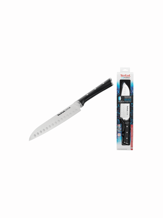 Faca Santoku TEFAL Ice Force 18CM com lâmina de aço inoxidável de alta qualidade e design ergonômico, ideal para cortes precisos de peixes, legumes e carnes.
