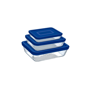 Conjunto de 3 assadeiras Pyrex em vidro borossilicato com tampas azuis - Twisted Media