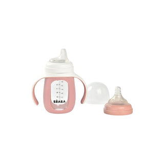 BEABA Biberão de Treinamento 2 em 1 em Vidro 210ml Rosa - Twisted Media 