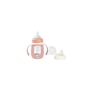 Biberão de Treino BEABA 2 em 1 em Vidro Rosa 210ml - Twisted Media 