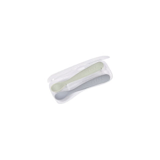 Conjunto de 2 Colheres de Silicone Béaba com Estojo Pebble Verde - Twisted Media 