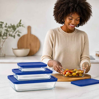 Conjunto de Assadeiras Pyrex com Tampas Azuis 3 Peças - Twisted Media