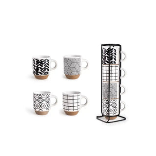 Conjunto de Canecas Ibili 4 Peças 130 ml com Suporte Vertical em Grés Esmaltado - Twisted Media