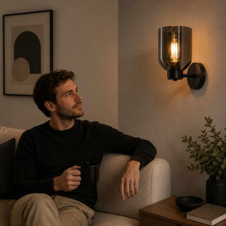 Luminária de Parede Decorativa Preta com Vidro Fumado E27 - Twisted Media