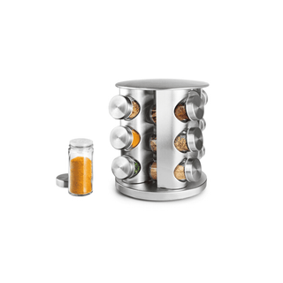 Suporte Giratório para Especiarias IBILI com 12 Frascos em Vidro e Aço Inoxidável - Twisted Media