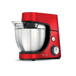 Batedeira Moulinex Planetaria Masterchef Vermelha 1100W com tigela de aço inoxidável e acessórios de alta qualidade.