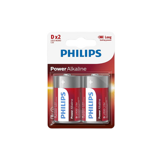 Pack de 2 baterias Philips D Alcalina Recarregável