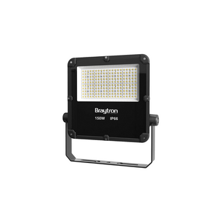 Holofote LED 150W cinza instalado em fachada externa iluminada
