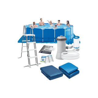 Piscina de estrutura metálica INTEX 16.805lt 4,57x1,22m com bomba de cartucho para instalação no jardim - Twisted Media
