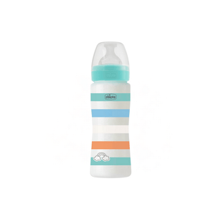 Mamadeira Chicco Well-Being 330ml azul com tampa e bico fisiológico. Twisted Media.