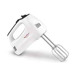 Moulinex Misturadora de Mão Quick Mix 300W na cor branca com acessórios de aço inoxidável.