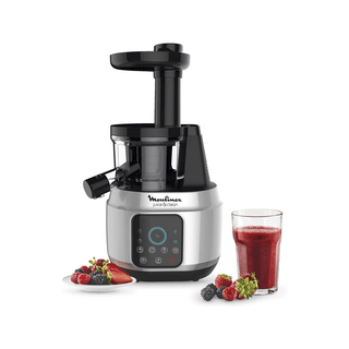Moulinex Juice & Clean com painel intuitivo e tecnologia de prensagem lenta para sucos frescos e nutritivos.