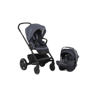 Carrinho de bebê NUNA Mixx 2 Sistema de Viagem Azul com assento reversível, capota UPF 50+ e design moderno.