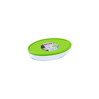 PYREX Oval Glass Bowl With Blue Lid 35x24cm - Twisted Media